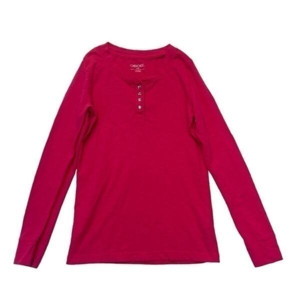 Cherokee Hot Pink Henley Size Medium 8 long sleeve half button tee - Picture 1 of 7